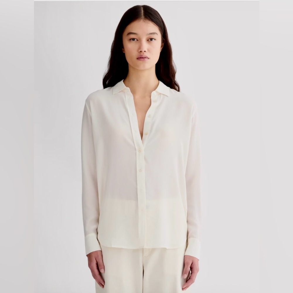 NWT EVERLANE The Must Have Shirt In Washable 100% Silk Button Down Off White 14